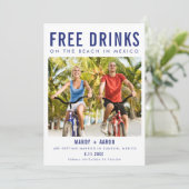 Vrije Drinken strand in Mexico Destination Wedding Save The Date (Staand voorkant)