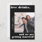 Vrije Drinken Zwarte Typografie Sparen de Datum Kaart (Voorkant)