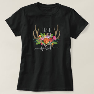 Vrije geest moderne boho chic bloemen hertenhoorns t-shirt