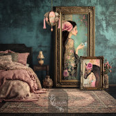 Vrije geest whimsicaal portret, patchwork & bloemm tissuepapier