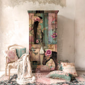 Vrije geest whimsicaal portret, patchwork & bloemm tissuepapier
