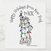 Vrije kerstlichten Prettige feestdagen Wijn Etiket (Enkel label)