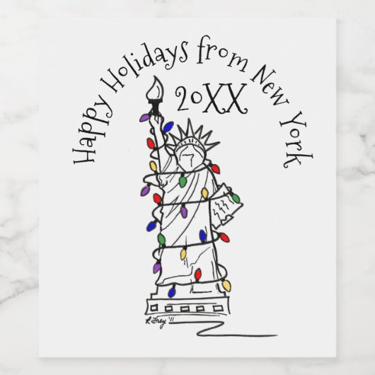 Vrije kerstlichten Prettige feestdagen Wijn Etiket (Enkel label)