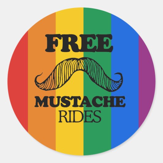 VRIJE MUSTACHE RIDES RONDE STICKER (Voorkant)