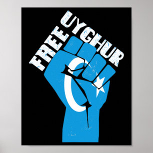 Vrije Oeigoeren weerstaan vuist met Oeigoerse vlag Poster