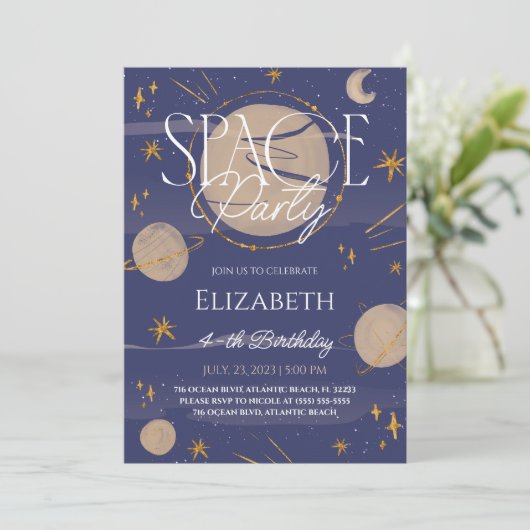 Vrije ruimte Night Sky Galaxy Birthday Invitation Kaart (Staand voorkant)