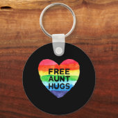 Vrije tante Hugs LGBT Flag Pride Awareness Month R Sleutelhanger (Voorkant)