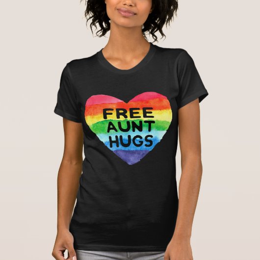 Vrije tante Hugs LGBT Flag Pride Awareness Month R T-shirt (Voorkant)