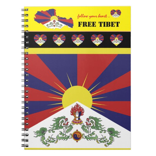 Vrije Tibet en Tibetaanse vlag, Kaart, Hart /Tibet Notitieboek (Voorkant)