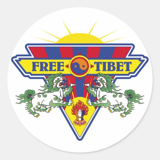 Vrije Tibetaanse vlag Logo Ronde Sticker (Voorkant)