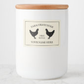 Vrije uitloop boerderij verse eieren kippensilhoue voedselcontainer etiket (Voorkant)