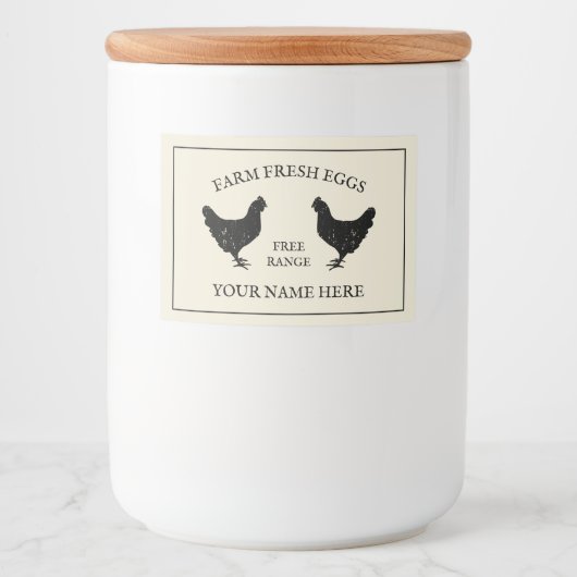 Vrije uitloop boerderij verse eieren kippensilhoue voedselcontainer etiket (Voorkant)