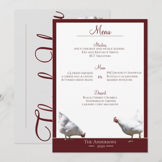 Vrije Uitloop Kip Diner Menu Kaart (Voorkant / Achterkant)