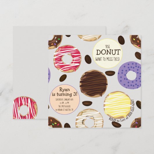 Vrije verjaardag uitnodiging - Donuts Kinderen Bir (Voorkant / Achterkant)