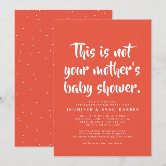 Vrije virtuele baby shower-uitnodiging in koraal (Voorkant / Achterkant)