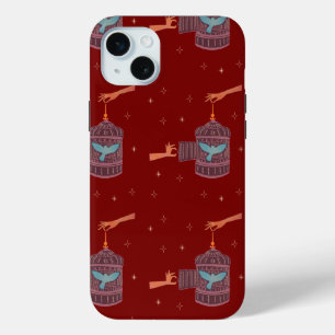 Vrije Vogel Kooi   Folk Art handen en Blauwe Vogel iPhone 15 Mini Hoesje