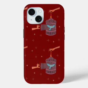 Vrije Vogel Kooi   Folk Art Handen en Blauwe Vogel iPhone 15 Case