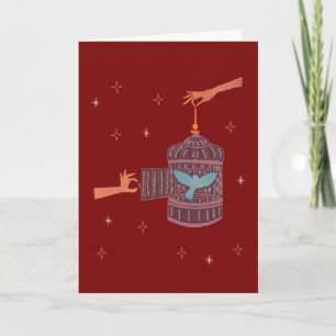 Vrije Vogel Kooi Folk Art Handen en Blauwe Vogel Kaart