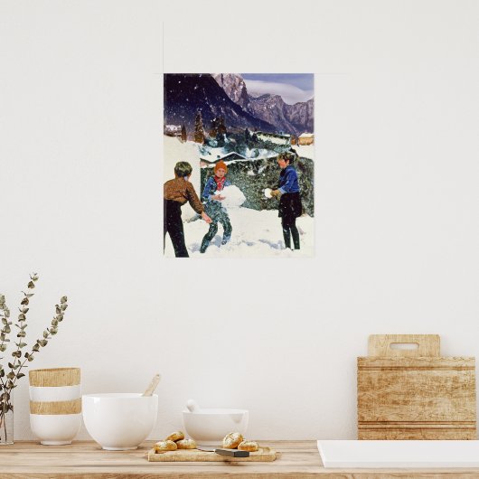 Vrije Waaier Kinder in de winter Poster (Keuken)