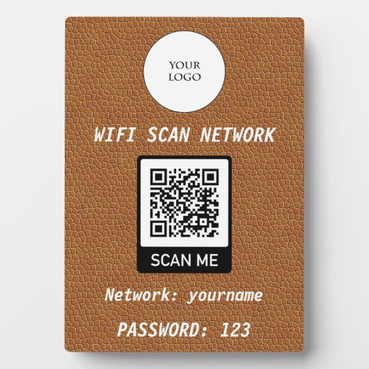 Vrije Wifi QR Code Plain Brown Leather Fotoplaat (voorkant)