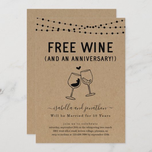 Vrije Wijn Funny Jubileum Party - Uitnodiging (Voorkant / Achterkant)