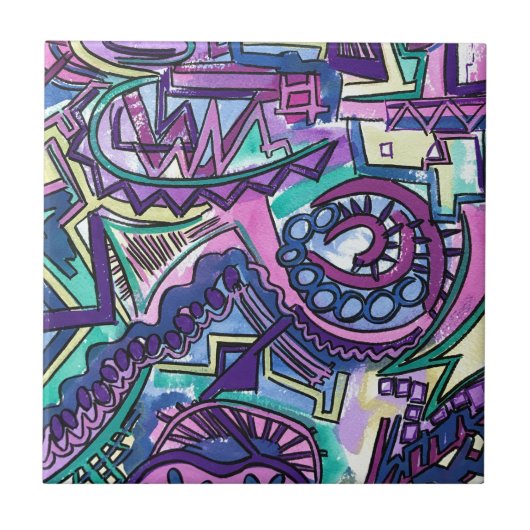 Vrije wil-hand gekleurde moderne geometrische kuns tegeltje (Voorkant)