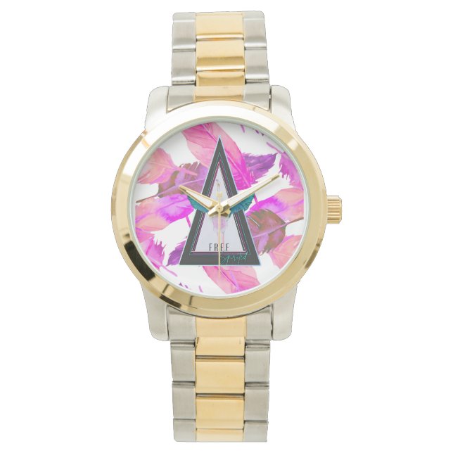 Vrijgevochten Flamingo Rood Veertjes eWatch Horlog Horloge (Voorkant)