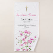 Vrijgevochten Roze Bloemen Orthodoxe doop Gift Badhanddoek (Badhanddoek)