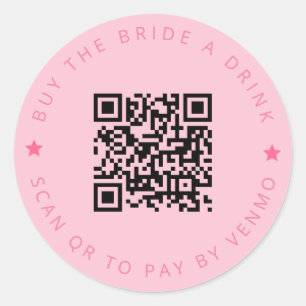 Vrijgezelle Koop De Bruid Een Drankje Roze QR Code Ronde Sticker