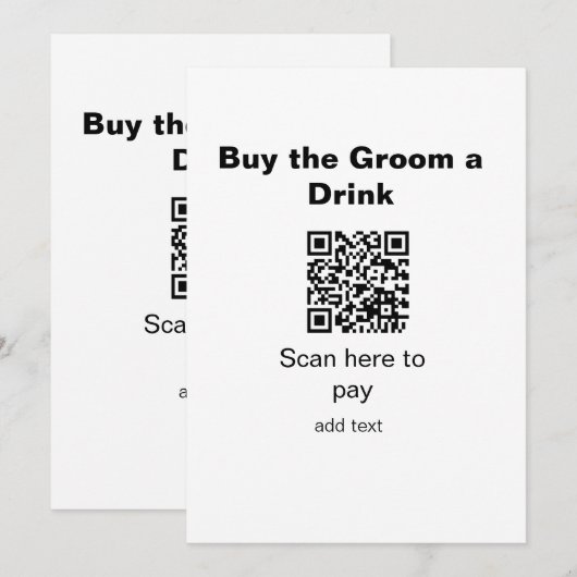 vrijgezellen QR-scan om de bruidegom een drankje t Kaart (Voorkant / Achterkant)