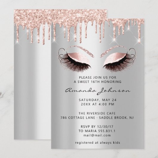 Vrijgezellenfeest - 16e glitter roze zilverschijve kaart (Voorkant / Achterkant)