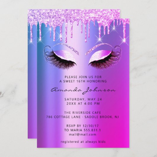 Vrijgezellenfeest - 16e glitterroze oogdruppels kaart (Voorkant / Achterkant)