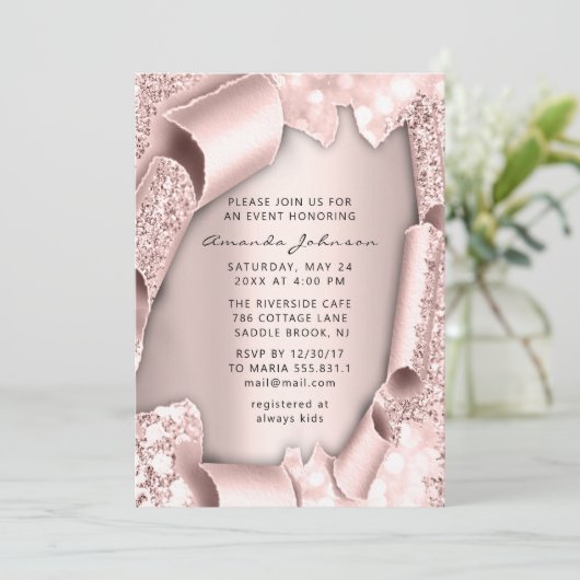 Vrijgezellenfeest 16e Roos 3D Glitter UNIQUE Kaart (Staand voorkant)