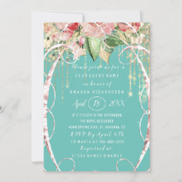 Vrijgezellenfeest 16e roze roze Florals Aqua Kaart