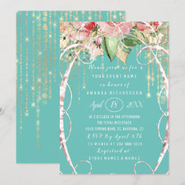 Vrijgezellenfeest 16e roze roze Florals Aqua Kaart