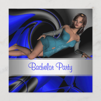 Vrijgezellenfeest Abstracte Blauwe Curve Pin-up Me Kaart