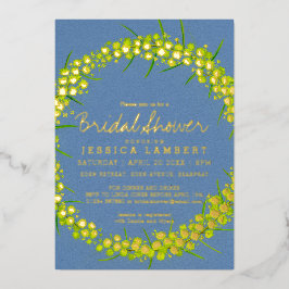 Vrijgezellenfeest Acacia gele kunstbloemen Folie Uitnodiging
