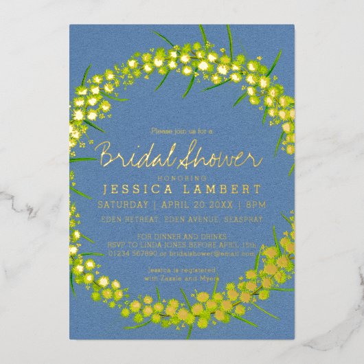 Vrijgezellenfeest Acacia gele kunstbloemen Folie Uitnodiging (Voorkant)