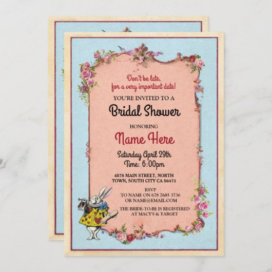 vrijgezellenfeest Alice Wonderland Rabbit Party In Kaart (Voorkant / Achterkant)