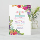 Vrijgezellenfeest Aloha Luau Flamingo Uitnodigen Kaart (Staand voorkant)