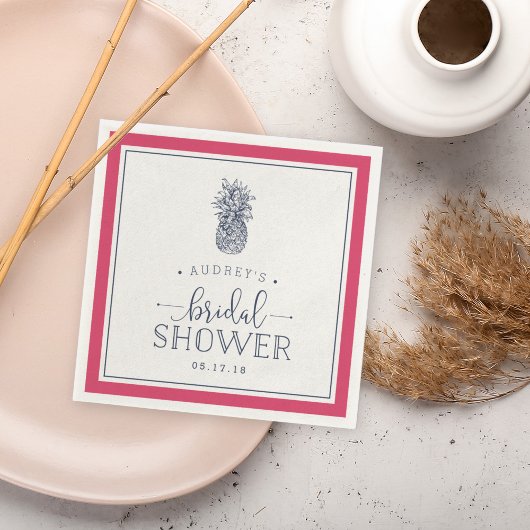 Vrijgezellenfeest ananas, roze en marineachtig servetten