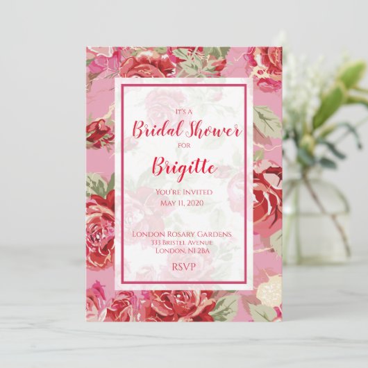 Vrijgezellenfeest annou, roodroos floral classic p aankondiging (Staand voorkant)