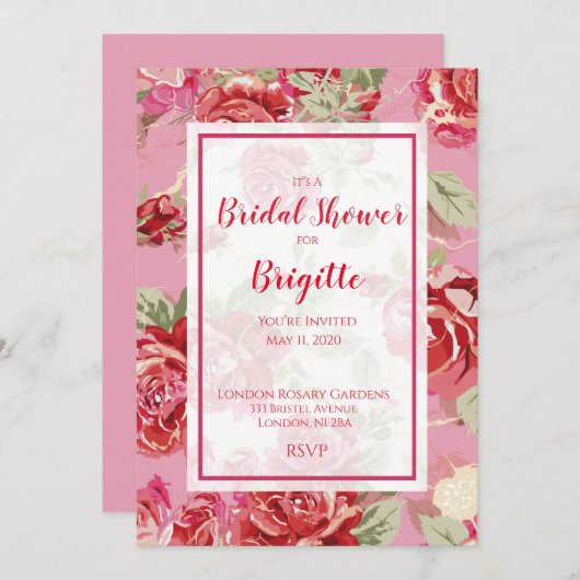 Vrijgezellenfeest annou, roodroos floral classic p aankondiging (Voorkant / Achterkant)