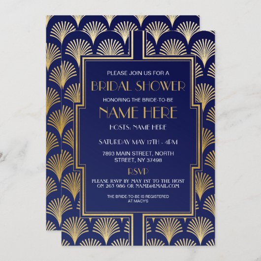 vrijgezellenfeest Art Deco 1920: Navy and Gold Par Kaart (Voorkant / Achterkant)