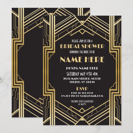 Vrijgezellenfeest Art Deco 1920's Gold Party Uitno Kaart (Voorkant / Achterkant)