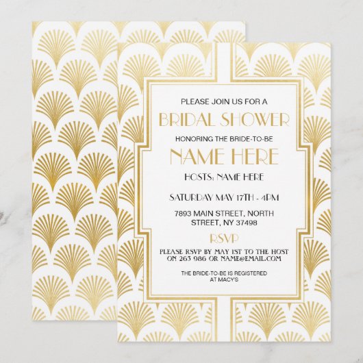 Vrijgezellenfeest Art Deco 1920's White and Gold P Kaart (Voorkant / Achterkant)