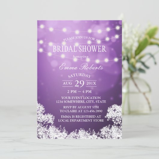 Vrijgezellenfeest Baby's Breath Modern Paars Kaart (Staand voorkant)