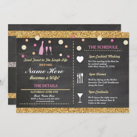 vrijgezellenfeest Bachelorette Glitter Itinerary R Programmakaart (Voorkant / Achterkant)