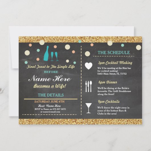 Vrijgezellenfeest Bachelorette Glitter Routebeschr Kaart (Voorkant)