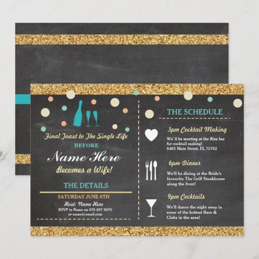 Vrijgezellenfeest Bachelorette Glitter Routebeschr Kaart (Voorkant / Achterkant)